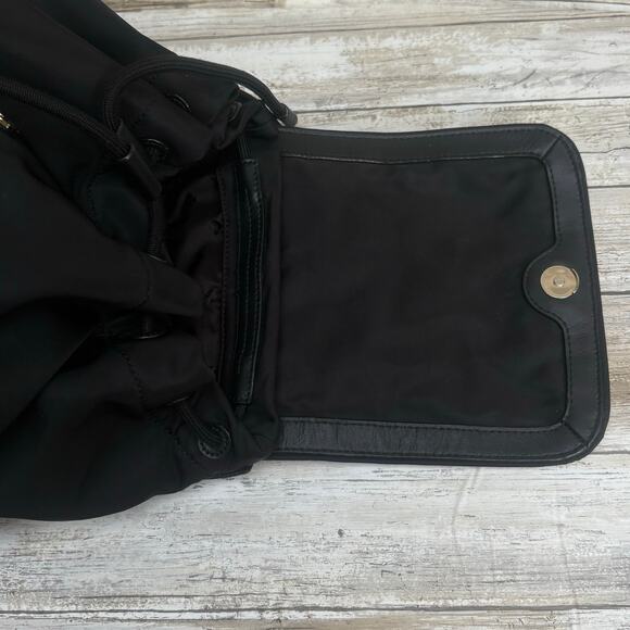 Kate Spade Carley Nylon Flap Backpack Black Drawstring Preppy Casual Athleisure - Picture 11 of 16